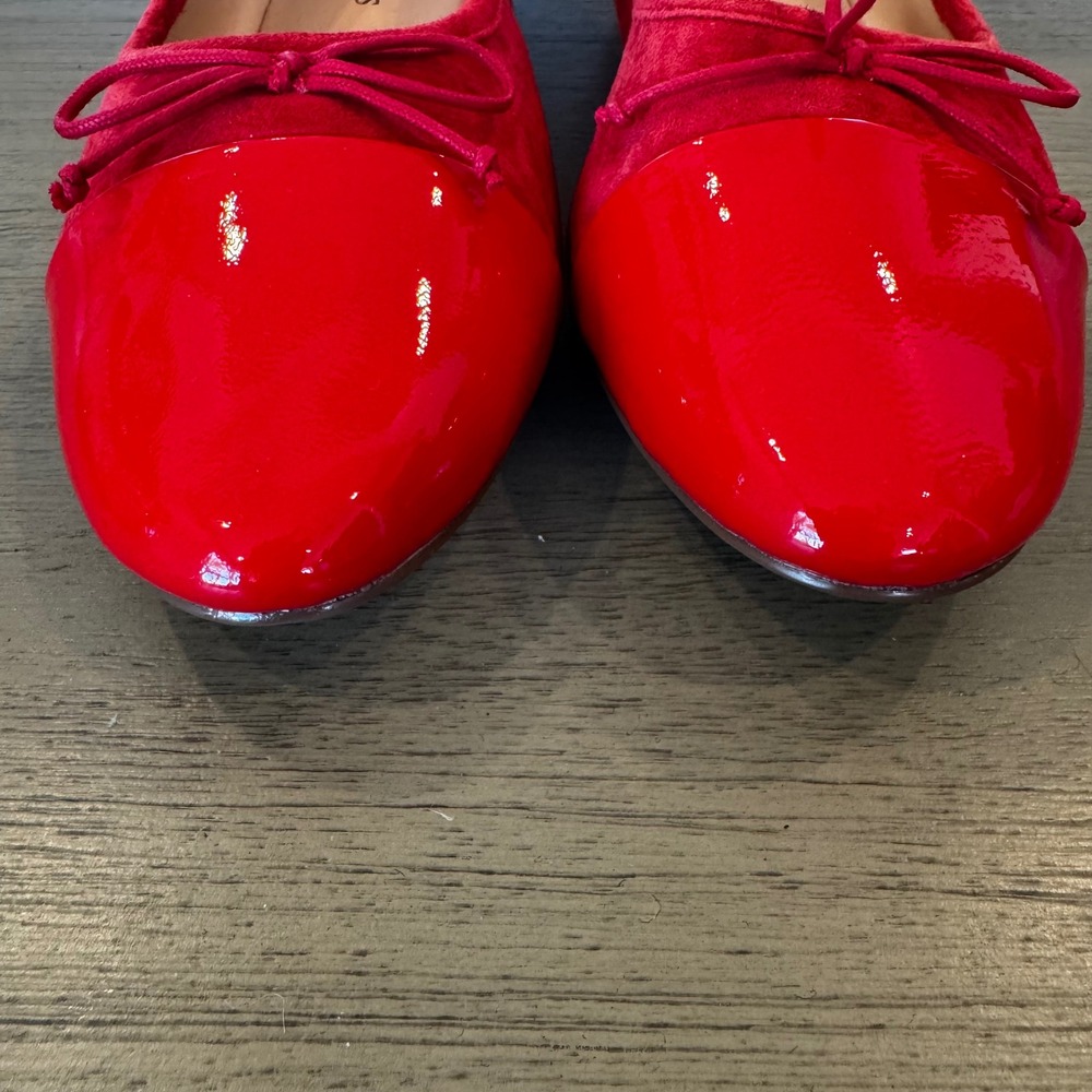 Talbots Women 9 M Red Suede Patent‎ Cap Toe Ballet Flats Bow Detail Low Heel - Picture 8 of 13